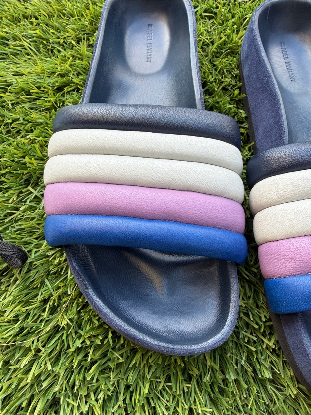 Isabel Marant size 37 Navy Slide Sandals with Blue, Pink and White Straps - Picture 6 of 14